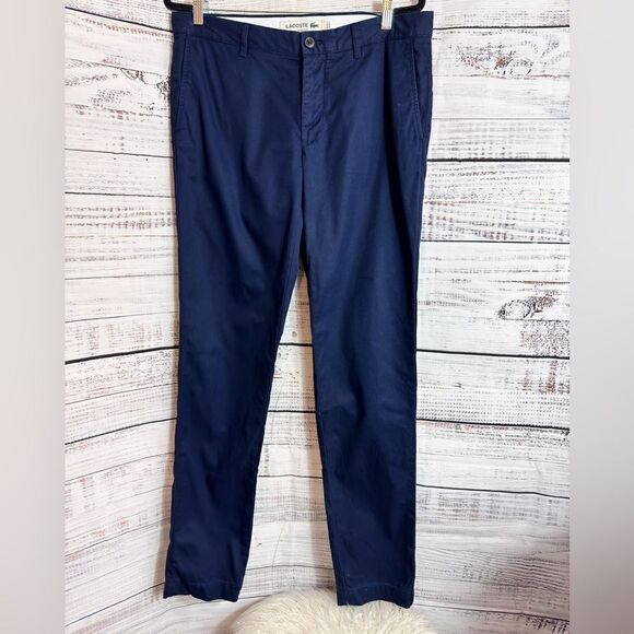 Lacoste pants Mens size 34 chino Slim Fit Navy Blue Cotton Straight Stretch - Picture 3 of 11